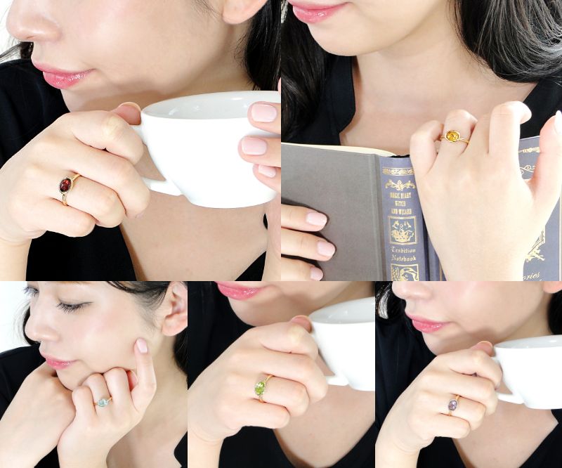 【ふるさと納税】＜ 甲府ジュエリー ＞ リング 指輪 ジュエリー レディース アクセサリー K18 YG 選べる 宝石 ガーネット シトリン ブルートパーズ ペリドット アメジスト パワーストーン オーバル 重ねづけ ギフト プレゼント ジュエリーケース付 保証書付 k298-007 サムネイル3