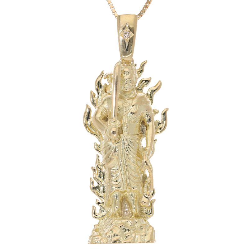 【ふるさと納税】＜ 甲府ジュエリー ＞ ネックレス ペンダント ダイヤモンド ジュエリー レディース アクセサリー 天然石 0.01ct K18 イエローゴールド ベネチアンチェーン 菩薩像 不動明王 重厚感 職人技 ギフト プレゼントジュエリーケース付 保証書付 k234-005 サムネイル2