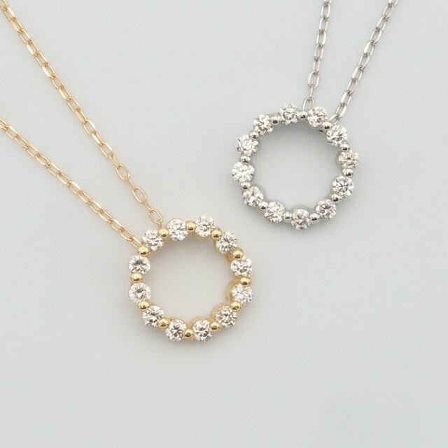 ＜ 甲府ジュエリー ＞ ネックレス ペンダント ジュエリー アクセサリー レディース ダイヤモンド 0.15ct 選べる地金 K18 18金 PT900/PT850 プラチナ ギフト プレゼント おしゃれ 記念日 贈り物 サークル ダイア ケース付 保証書付 k348-038