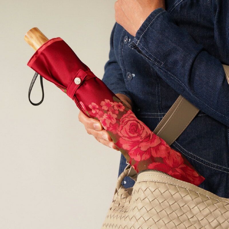 【ふるさと納税】【槙田商店】晴雨兼用折りたたみ傘　絵おり　大ばら　エンジ　傘　国産 日本製 ギフト 贈り物 父の日 母の日 敬老の日 記念日 誕生日　送料無料　おしゃれ サムネイル2