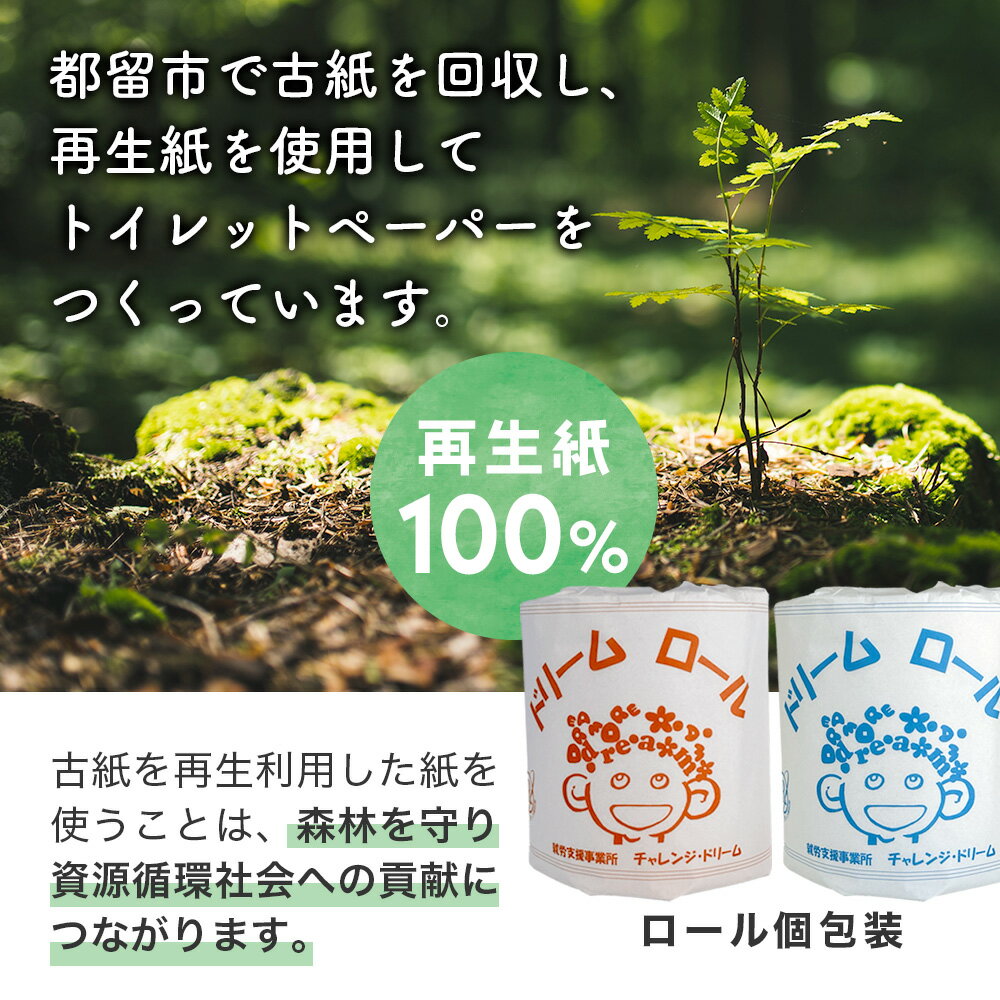 【ふるさと納税】トイレットペーパー ＜＜ダブル シングル 選べる仕様＞＞54ロール ドリームロール【就労支援】トイレ トイレットペーパー 送料無料 災害 備蓄 保管 家庭 おすすめ ロール 個包装 大容量 日用品 消耗品 保存 ※個包装で災害時の備蓄にも便利　常備 サムネイル2