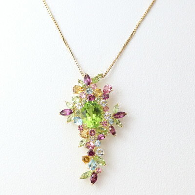 【ふるさと納税】K18ペリドット マルチカラーペンダント_ 18金 ゴールド ジュエリー アクセサリー ペリドット ブルートパーズ ピンクトルマリン クリスマス 誕生日 ギフト 贈答 プレゼント 誕生石 送料無料 おすすめ 【配送不可地域：沖縄県】【1383607】 サムネイル2