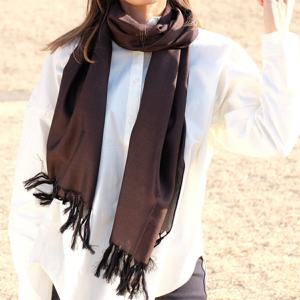 【ふるさと納税】郡内織物　絹紡ストール(シルク100%) ブラウン サムネイル3