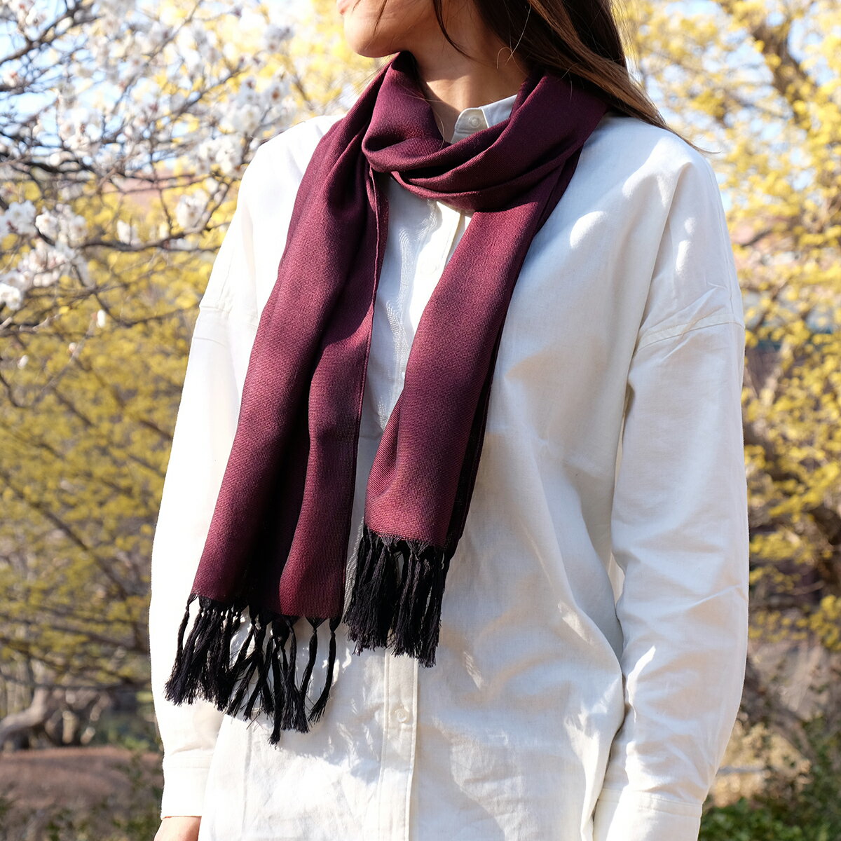 【ふるさと納税】郡内織物　絹紡ストール(シルク100%) えんじ色 サムネイル3