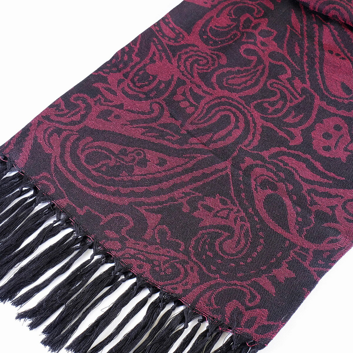 郡内織物　絹紡ストール(シルク100%) ペイズリー赤