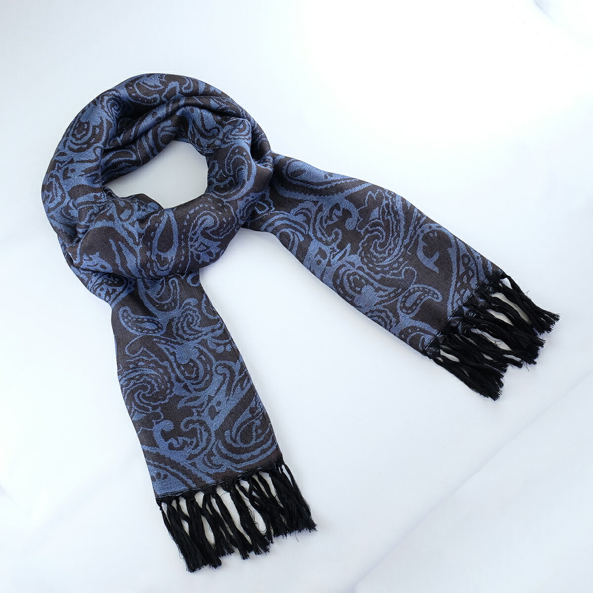 【ふるさと納税】郡内織物　絹紡ストール(シルク100%) ペイズリー青 サムネイル2