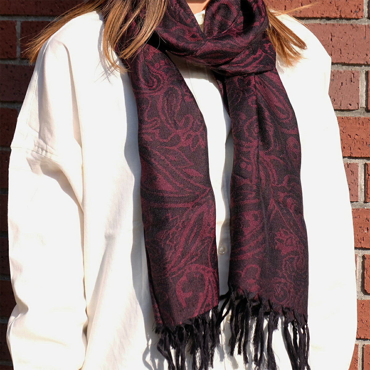 【ふるさと納税】郡内織物　絹紡ストール(シルク100%) ペイズリー赤 サムネイル3