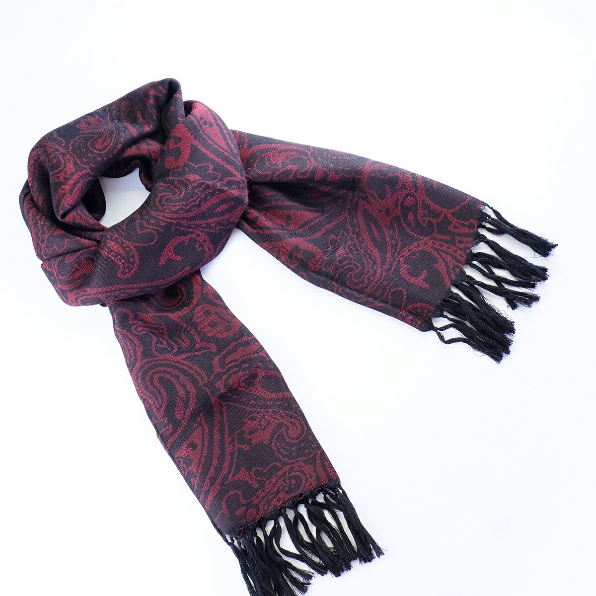 【ふるさと納税】郡内織物　絹紡ストール(シルク100%) ペイズリー赤 サムネイル2