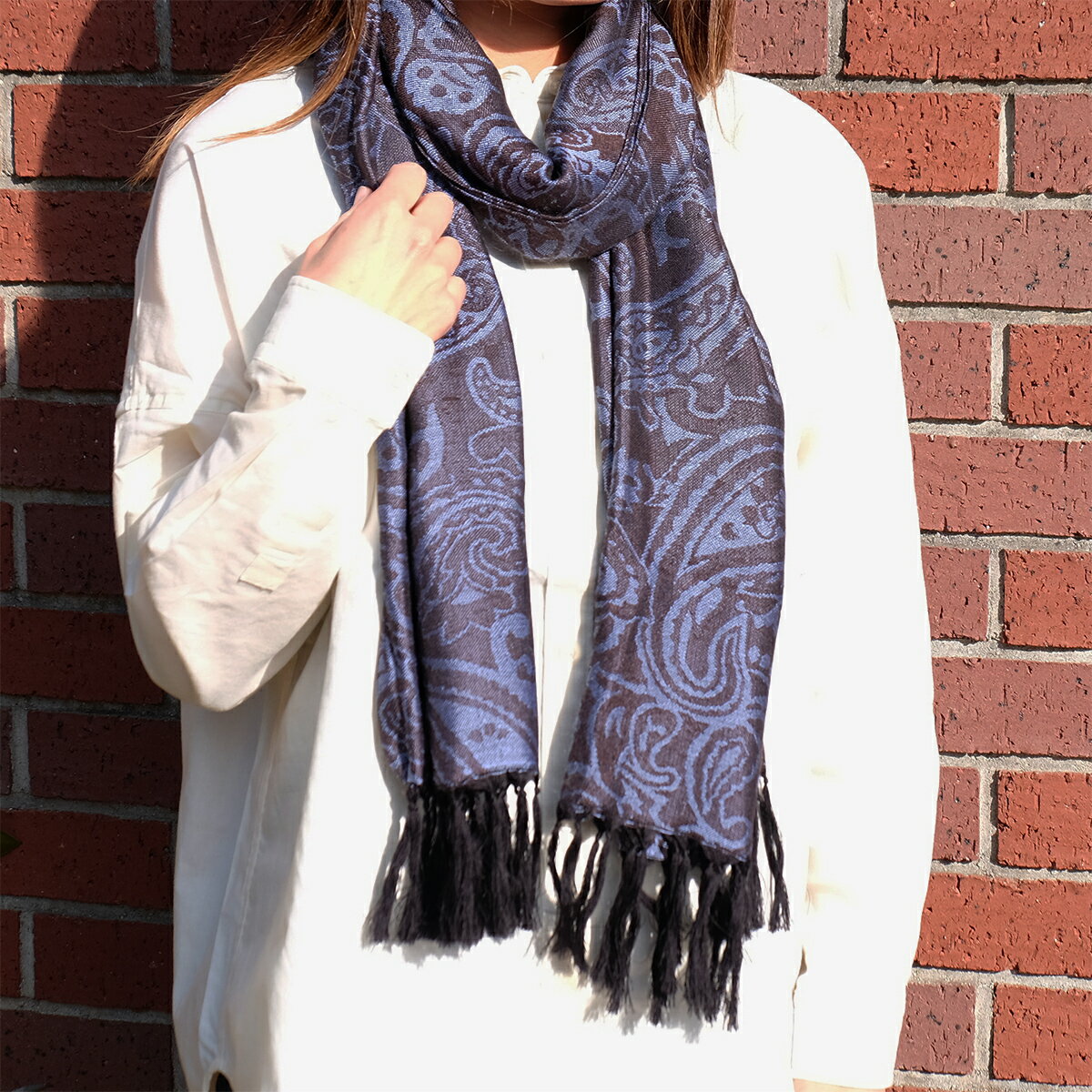 【ふるさと納税】郡内織物　絹紡ストール(シルク100%) ペイズリー青 サムネイル3