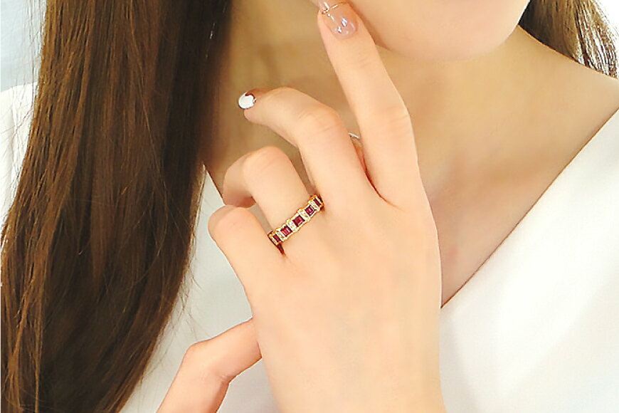 【ふるさと納税】 リング 天然ルビー ダイヤモンドリング K18YG 【181-k18yg】 [オーダーメイドジュエリーメイ 山梨県 韮崎市 20743571] アクセサリー 指輪 ジュエリー アクセ ファッションリング 18金 スクエアカット サムネイル3