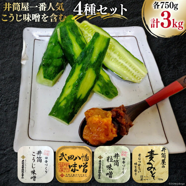 【井筒屋1番人気】 味噌 こうじ味噌を含む 4種セット 計3.0kg [井筒屋醤油 山梨県 韮崎市 20745017] みそ 食べ比べ 米みそ 麦みそ 合わせ味噌 麹味噌