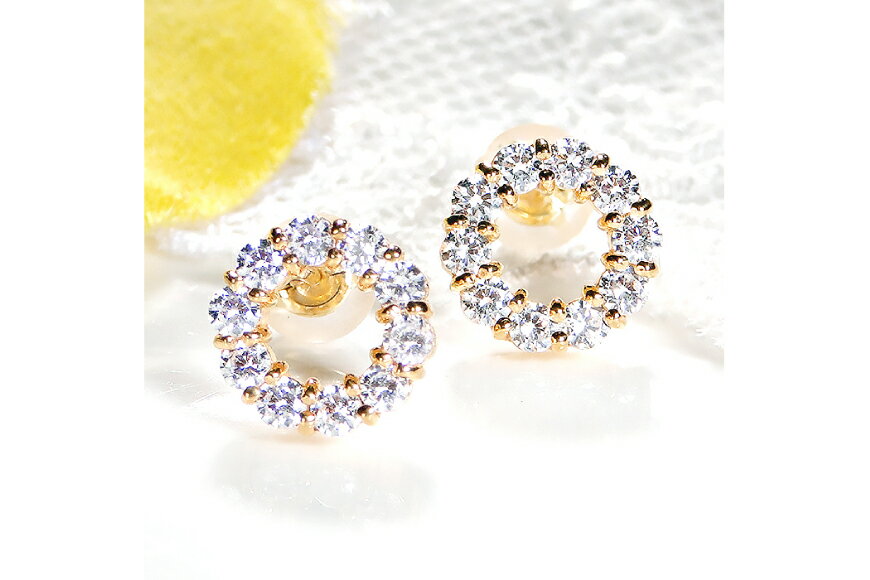 【ふるさと納税】 ピアス K18YG ゴールド ダイヤ 0.8ct サークル ラウンドモチーフ スタッドピアス【f208-k18yg】 [株式会社オーダーメイドジュエリーメイ 山梨県 韮崎市 20742664] アクセサリー アクセ ジュエリー ダイヤモンド サムネイル3