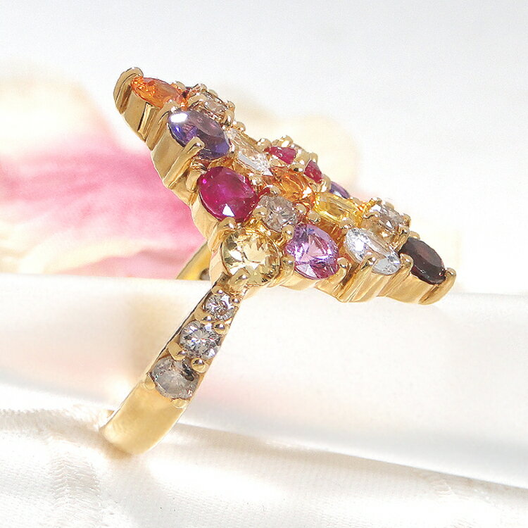 【ふるさと納税】 指輪 K18YG イエローゴールド ブラウンダイヤ 0.7ct 5〜16号 マルチカラー 色石 ひし形 あじさい リング【f248-k18yg-mc】 [株式会社オーダーメイドジュエリーメイ 山梨県 韮崎市 20742652] リング アクセサリー ジュエリー アクセ サムネイル3