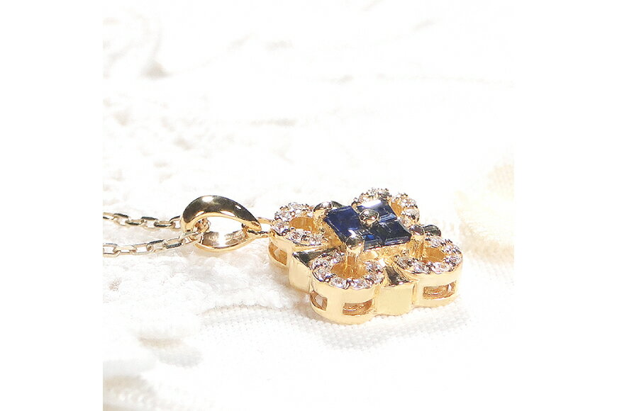 【ふるさと納税】 ネックレス K18YGイエローゴールド ダイヤモンド 0.15ct サファイア スクエア クローバー ペンダント 18金 菱形【f271-k18yg-bs】 [株式会社オーダーメイドジュエリーメイ 山梨県 韮崎市 20742925] アクセサリー アクセ ジュエリー サムネイル3