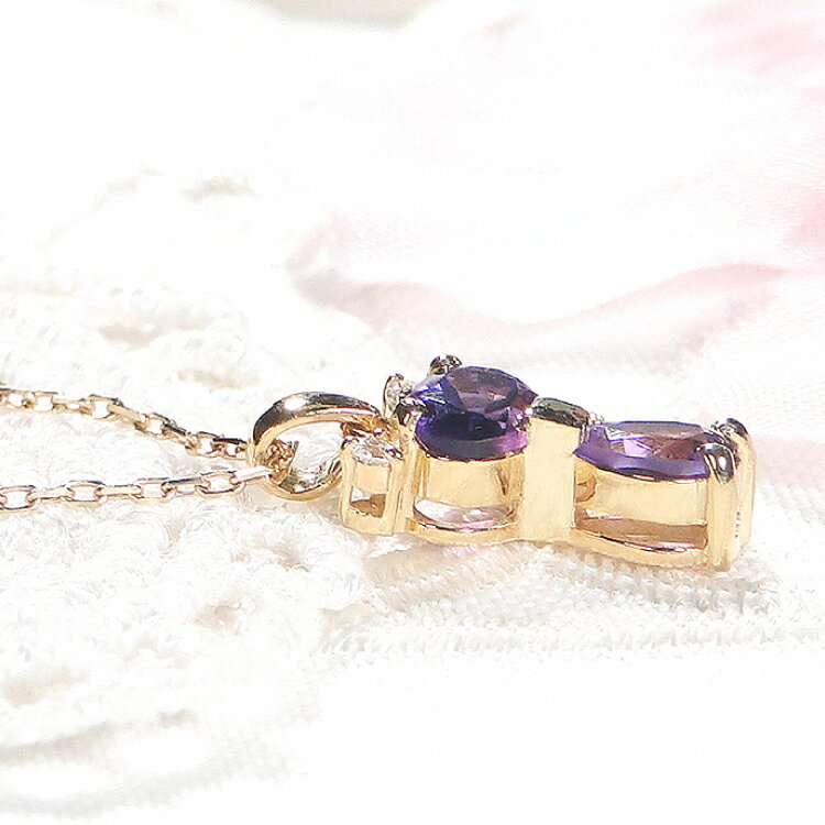 【ふるさと納税】 ネックレス K18YG イエローゴールド アメジスト ダイヤモンド 0.04ct 【f267-am-k18yg】 [オーダーメイドジュエリーメイ 山梨県 韮崎市 20742929] ペンダント ジュエリー アクセサリー ダイヤ K18 18金 宝石 サムネイル3