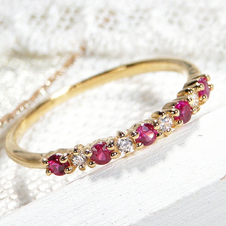 【ふるさと納税】 指輪 K18YG イエローゴールド ルビー ダイヤモンド 0.08ct 5〜16号 ハーフエタニティリング レディース 18金 華奢 重ねづけ【f161-ru-k18yg】 [株式会社オーダーメイドジュエリーメイ 山梨県 韮崎市 20742938] リング アクセサリー ジュエリー アクセ サムネイル2