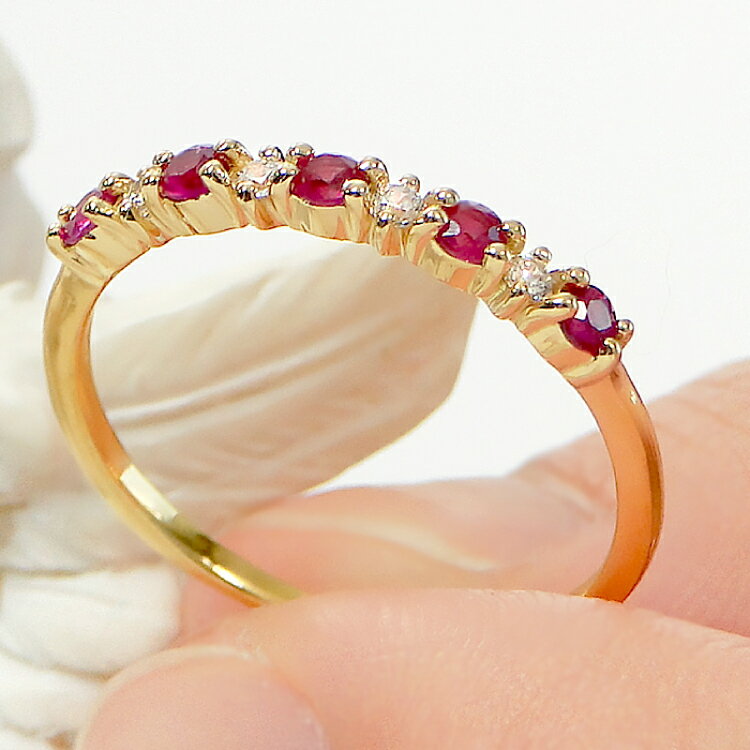 【ふるさと納税】 指輪 K18YG イエローゴールド ルビー ダイヤモンド 0.08ct 5〜16号 ハーフエタニティリング レディース 18金 華奢 重ねづけ【f161-ru-k18yg】 [株式会社オーダーメイドジュエリーメイ 山梨県 韮崎市 20742938] リング アクセサリー ジュエリー アクセ サムネイル3