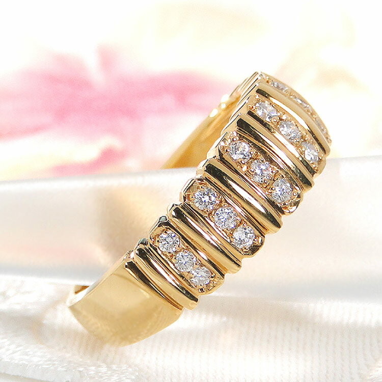 【ふるさと納税】 指輪 K18YG イエローゴールド ダイヤモンド 0.28ct 5〜16号 ストライプ 幅広 ボリュームリング【f065-k18yg】 [株式会社オーダーメイドジュエリーメイ 山梨県 韮崎市 20742949] リング アクセサリー ジュエリー アクセ サムネイル2