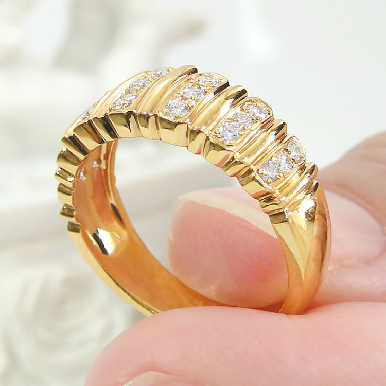 【ふるさと納税】 指輪 K18YG イエローゴールド ダイヤモンド 0.28ct 5〜16号 ストライプ 幅広 ボリュームリング【f065-k18yg】 [株式会社オーダーメイドジュエリーメイ 山梨県 韮崎市 20742949] リング アクセサリー ジュエリー アクセ サムネイル3