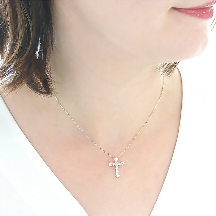 【ふるさと納税】 ネックレス K18YG イエローゴールド ダイヤモンド 1.0ct クロス 十字架 1カラット テンダイヤ ペンダント【f020-k18yg】 [株式会社オーダーメイドジュエリーメイ 山梨県 韮崎市 20742954] アクセサリー ジュエリー アクセ サムネイル3