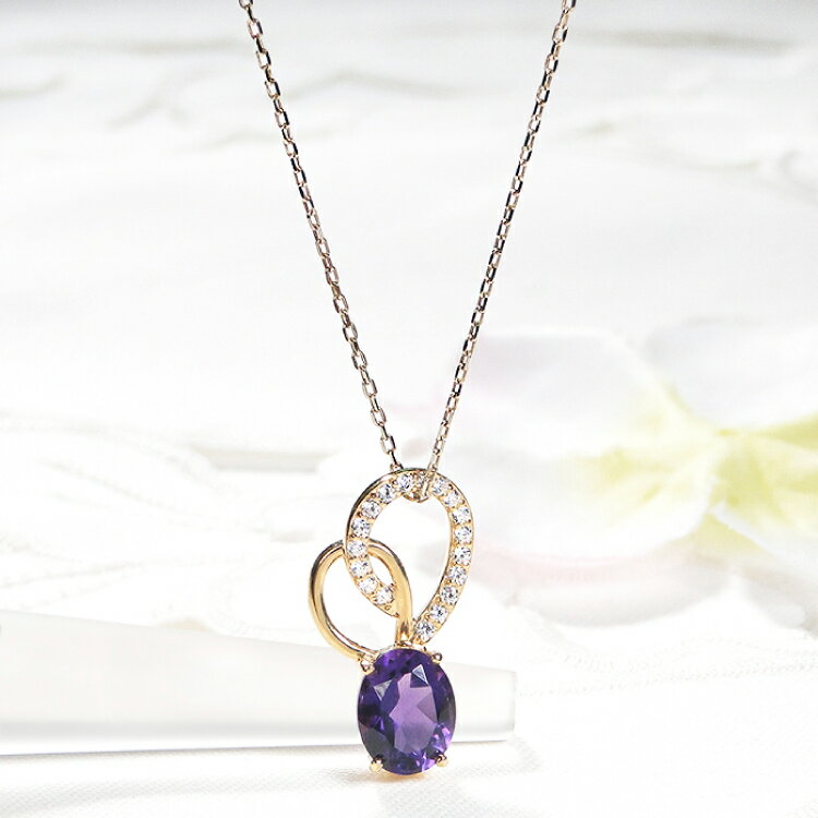 【ふるさと納税】 ペンダント ネックレス K18YG イエローゴールド 0.18ct ダイヤモンド アメジスト 大粒 オーバル 誕生石 華やか ハート 大ぶり 【f274-am-k18yg】 [株式会社オーダーメイドジュエリーメイ 山梨県 韮崎市 20745061] サムネイル2
