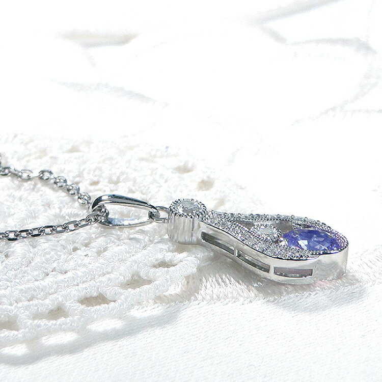 【ふるさと納税】 ペンダント ネックレス PT900 プラチナ 0.17ct ダイヤモンド タンザナイト しずく つゆ型 ミル アンティーク誕生石 大粒 ジュエリー 【f253-pt-ta】 [オーダーメイドジュエリーメイ 山梨県 韮崎市 20745065] サムネイル3