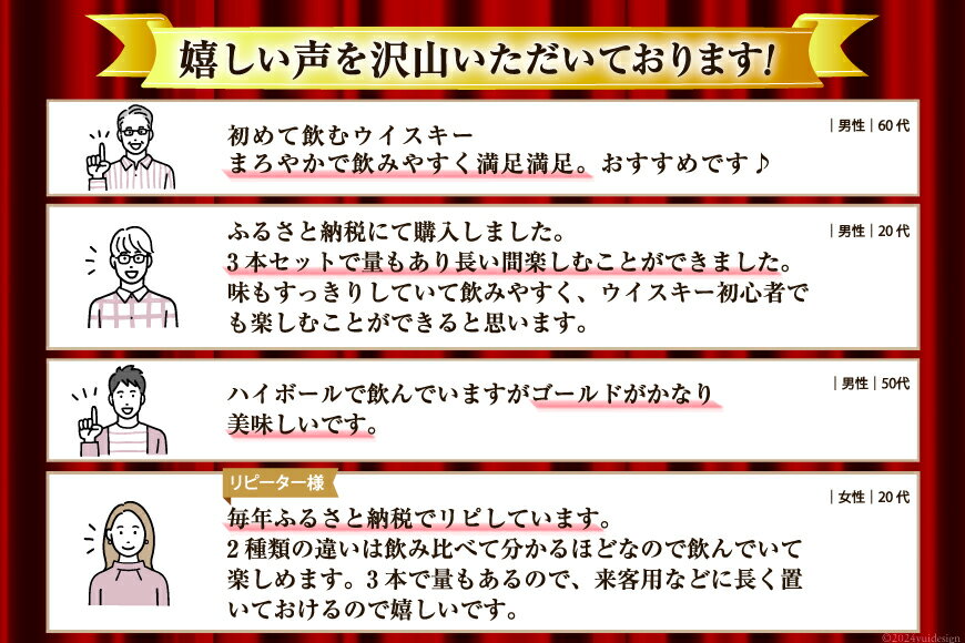 【ふるさと納税】 ウイスキー 飲み比べ 700ml 3本セット 9本セット モルト 酒 37％ ウィスキー 洋酒 アルコール ハイボール ロック 水割り 家飲み ギフト 国産 山梨 甲州韮崎 ゴールド オリジナル 送料無料 [ サン.フーズ 山梨県 韮崎市 20743017] サムネイル2
