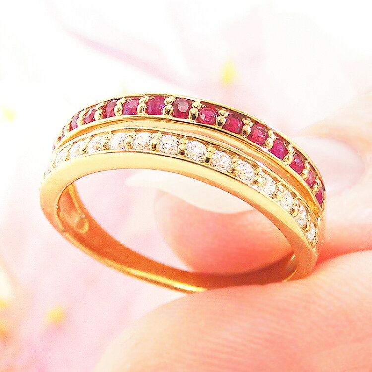 【ふるさと納税】 指輪 K18YG イエローゴールド ルビー ダイヤモンド 0.21ct 5〜16号 レディース リング 18金 ハーフエタニティ 2列 重ねづけ風 2連 リング アクセサリー ジュエリー アクセ 【f186-k18yg-rd】 [オーダーメイドジュエリーメイ 山梨県 韮崎市 20745067] サムネイル3