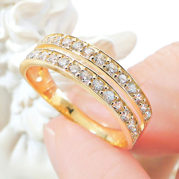 【ふるさと納税】 指輪 K18YG イエローゴールド ダイヤモンド 0.42ct 5〜16号 レディース リング 18金 ハーフエタニティ 2列 重ねづけ風 2連 リング アクセサリー ジュエリー アクセ 【f186-k18yg-d】 [オーダーメイドジュエリーメイ 山梨県 韮崎市 20745068] サムネイル3