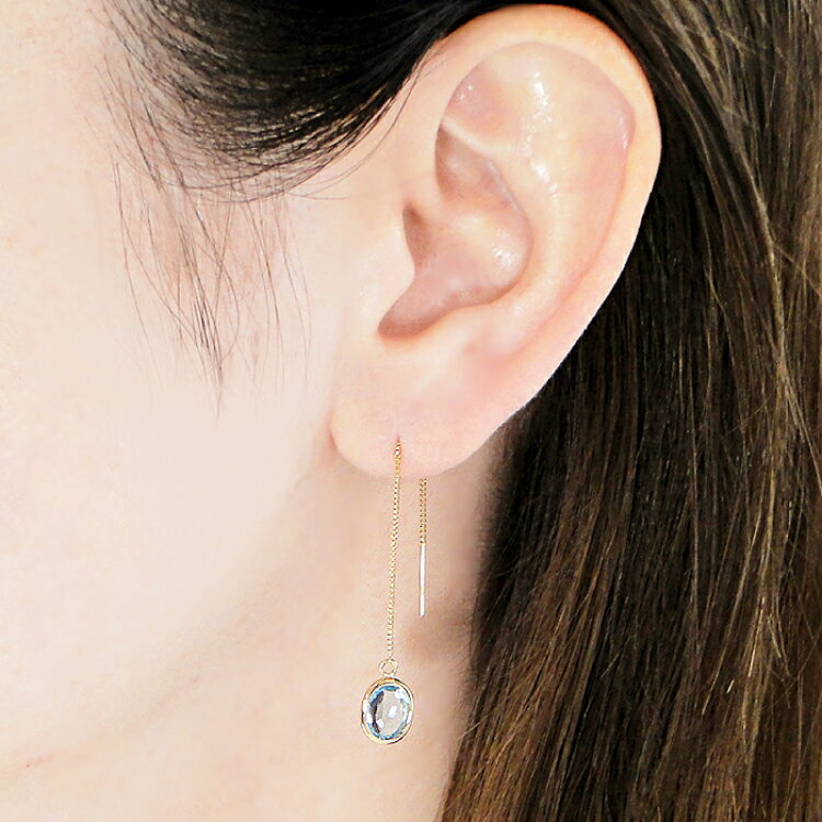 【ふるさと納税】ピアス チェーンピアス K18YG イエローゴールド ブルートパーズ オーバル ローズカット レディース ベネチアンチェーン 揺れるピアス 楕円 【f233-bt-k18yg】 アクセサリー アクセ ジュエリー [オーダーメイドジュエリーメイ 山梨県 韮崎市 20745212] サムネイル3