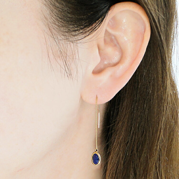 【ふるさと納税】ピアス チェーンピアス K18YG イエローゴールド ラピスラズリ オーバル ローズカット レディース ベネチアンチェーン 揺れるピアス 楕円 アクセサリー アクセ ジュエリー [オーダーメイドジュエリーメイ 山梨県 韮崎市 20745213] サムネイル3