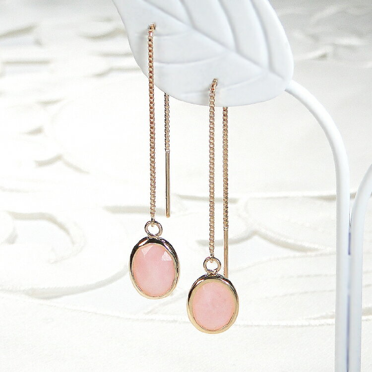 【ふるさと納税】ピアス チェーンピアス K18YG イエローゴールド ピンクオパール ローズカット オーバル レディース ベネチアンチェーン 揺れるピアス 楕円 アクセサリー アクセ ジュエリー [オーダーメイドジュエリーメイ 山梨県 韮崎市 20745214] サムネイル2