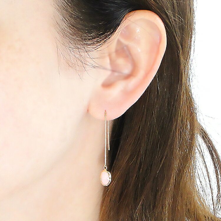 【ふるさと納税】ピアス チェーンピアス K18YG イエローゴールド ピンクオパール ローズカット オーバル レディース ベネチアンチェーン 揺れるピアス 楕円 アクセサリー アクセ ジュエリー [オーダーメイドジュエリーメイ 山梨県 韮崎市 20745214] サムネイル3