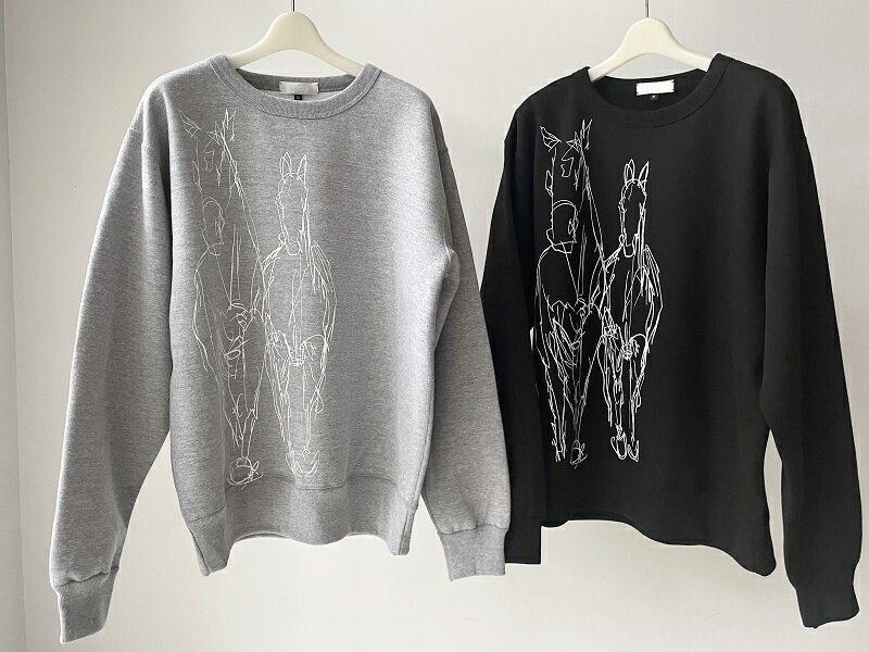 【ふるさと納税】 スウェットシャツ トレーナー S～LL 選べるカラー グレー ブラック ユニセックス 馬 オリジナルデザイン プリント 裏起毛 保温性 厚手 ファッション 衣類 服 HORSE SWEATSHIRT 山梨県 北杜市 送料無料 サムネイル2