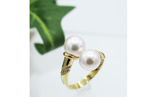 アコヤ真珠 ツインパール リング　8.5mm 2個付 K10YG (15083)