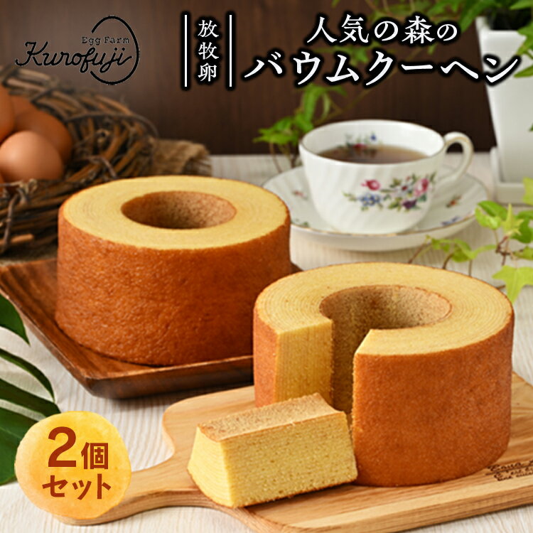 森のバウムクーヘン 2個セット 国産 贈答 ギフト お取り寄せ スイーツ 焼き菓子 お菓子 卵 たまご タマゴ 玉子 鶏卵 放牧卵 平飼い 人気 おすすめ 山梨県 甲斐市 B-9