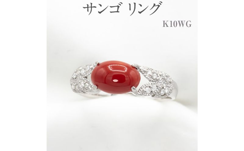 【ふるさと納税】サンゴ リング K10 10金 ホワイトゴールド （13387） [山梨 指輪 リング サンゴ ホワイトゴールド ゴールド ジュエリー 赤サンゴ ダイヤモンド 天然 ] 山梨県 甲斐市 BR-20 サムネイル2