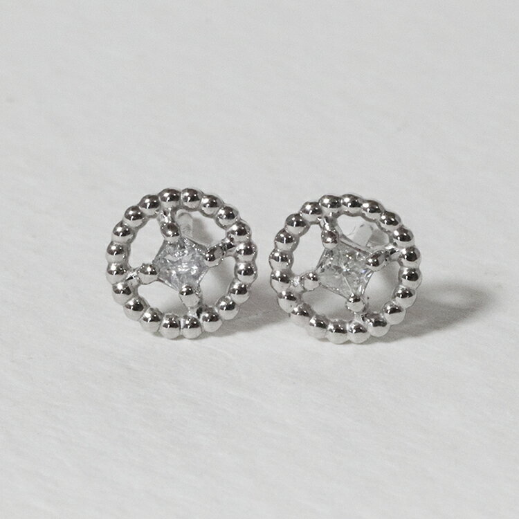 【ふるさと納税】プラチナ スクエアダイヤモンドピアス（ミル玉）ピアス PT900 プラチナ ダイヤモンド ダイヤ0.04ct×2 カラット 天然ダイヤモンド ジュエリー アクセサリー 山梨県 甲斐市 BQ-130 サムネイル3