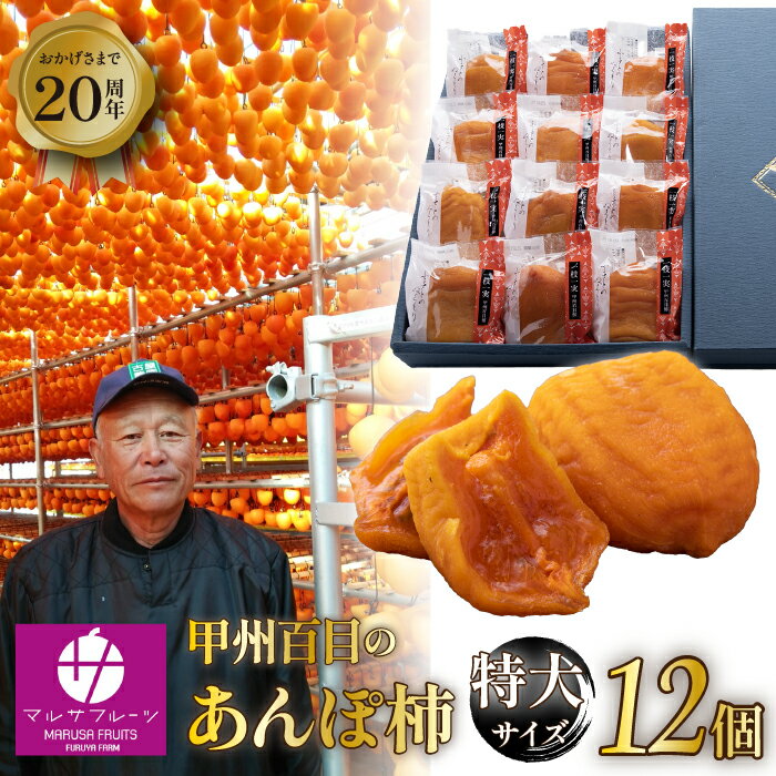 【限定特大品】甲州百目のあんぽ柿　特大サイズ　12個入り ふるさと納税 柿 あんぽ柿 かき 特大 大きい ビックサイズ 果物 贈り物 ギフト プレゼント お歳暮 柿 スイーツ 和菓子 お菓子 山梨県 笛吹市 送料無料 088-014