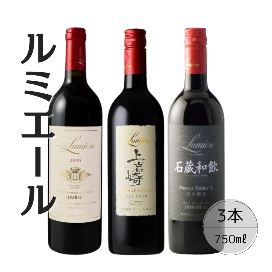 ルミエールおすすめ赤ワイン3本セット ふるさと納税 ワイン 笛吹市 山梨ワイン 酒 アルコール 山梨県 記念品 お祝い 送料無料 167-128