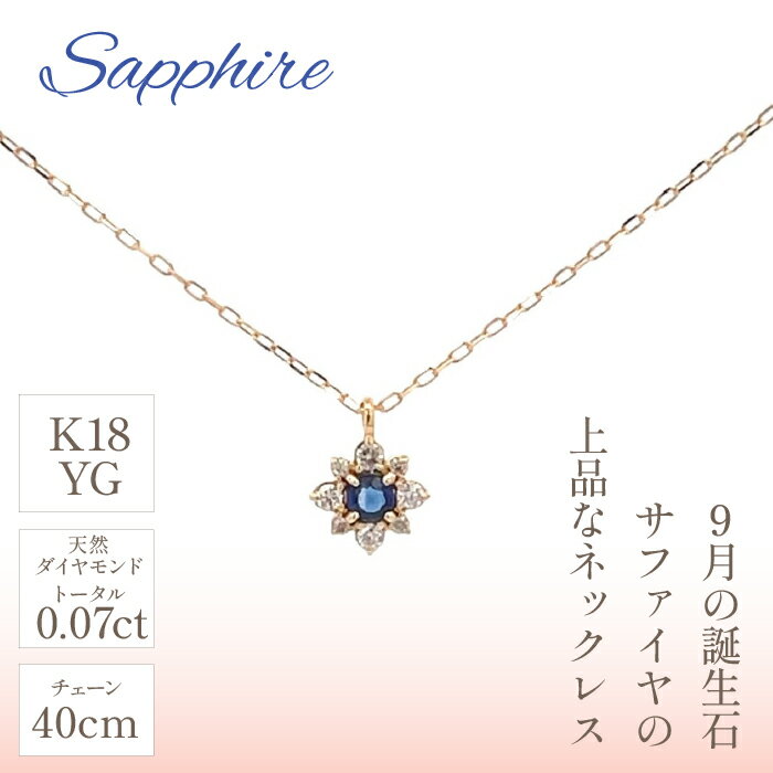 【ふるさと納税】 K18バースデーネックレス　サファイヤ　9月　管理番号254993　×1本 ふるさと納税 人気 おすすめ ランキング アクセサリー 宝石 ジュエリー 高級 記念日 プレゼント 山梨県 笛吹市 送料無料 天然石 218-044 サムネイル2