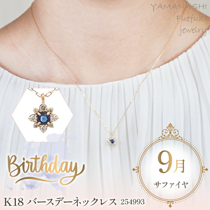 K18バースデーネックレス　サファイヤ　9月　管理番号254993　×1本 ふるさと納税 人気 おすすめ ランキング アクセサリー 宝石 ジュエリー 高級 記念日 プレゼント 山梨県 笛吹市 送料無料 天然石 218-044