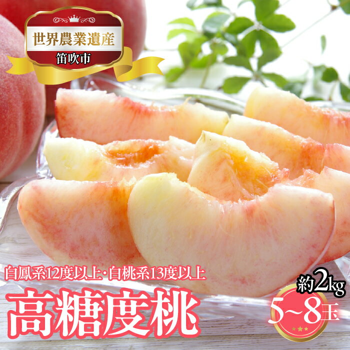 【2026年発送★先行予約】山梨県笛吹市産　高糖度桃(白鳳系12度以上・白桃系13度以上)　約2kg　5玉～8玉 223-024