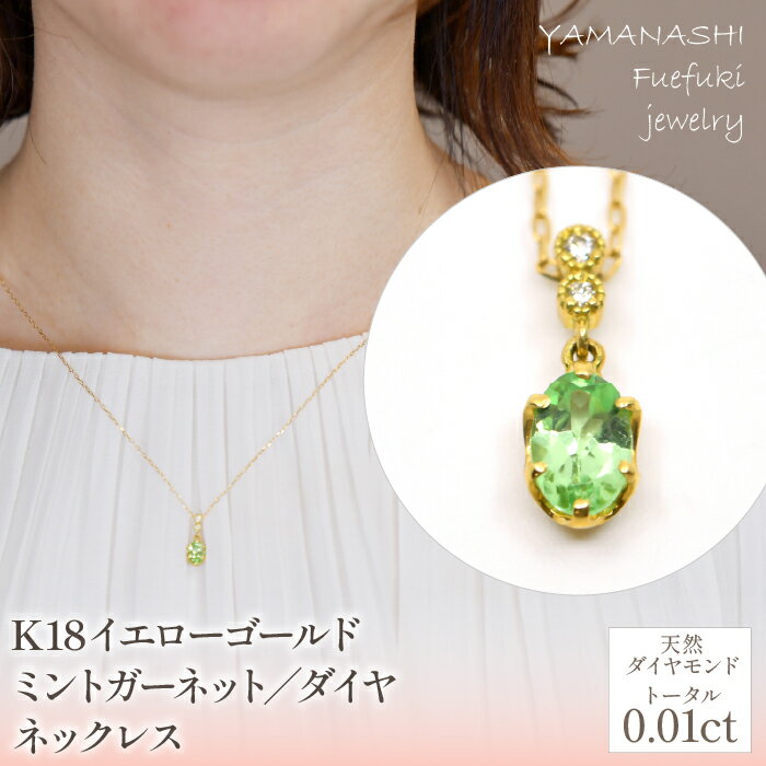 K18イエローゴールド　ミントガーネット／ダイヤ　ネックレス 管理番号208102 ふるさと納税 人気 おすすめ ランキング アクセサリー ネックレス ペンダント 宝石 ジュエリー 高級 記念日 プレゼント 山梨県 笛吹市 送料無料 218-226