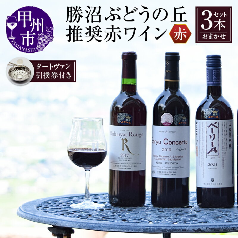 ワイン 赤ワイン 推奨ワイン タートヴァン 3本 セット お楽しみ チケット 券 お酒 ディナー 花見 誕生日 記念日 父の日 母の日 敬老の日 ブドウ 葡萄 ぶどう 晩酌 年末年始 イベント プレゼント 勝沼ぶどうの丘 山梨県 甲州市 （KBO） 【D-616】