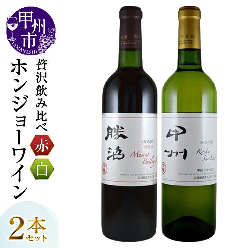 ワイン セット ホンジョーワイン 赤ワイン 白ワイン 計2本 飲み比べ 贅沢 マスカット・ベーリーA勝沼 樽熟成 甲州シュール・リー ミディアム 辛口 母の日 父の日 記念日 ギフト 山梨県 甲州市 (MG) 【B15-699】
