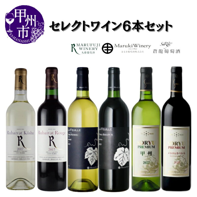 ワイン 赤ワイン 白ワイン セット セレクトワイン 6本 飲み比べ ミディアムボディ 辛口 まるき葡萄酒 蒼龍葡萄酒 丸藤葡萄酒 甲州 母の日 父の日 記念日 ギフト 家庭用 山梨 甲州市 (MG) 【E3-651】