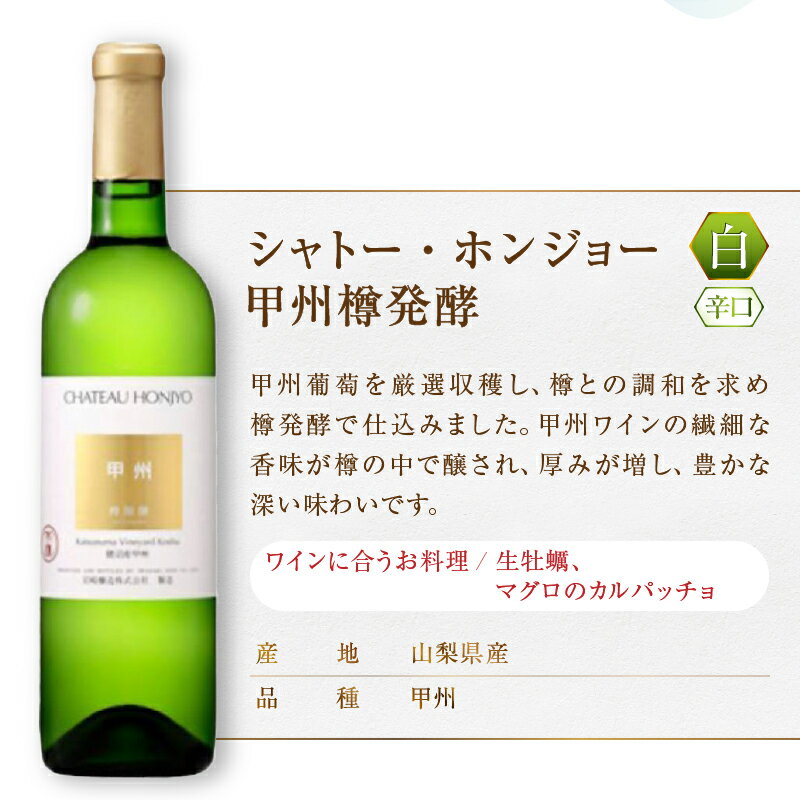 【ふるさと納税】 ワイン 白ワイン 720ml 2本 セット 岩崎醸造 シャトー・ホンジョー 甲州樽発酵 シャルドネ樽熟成 辛口 甲州 シャルドネ 飲み比べ 母の日 父の日 記念日 ギフト 山梨県 甲州市 （MG） 【C2-496】 サムネイル2