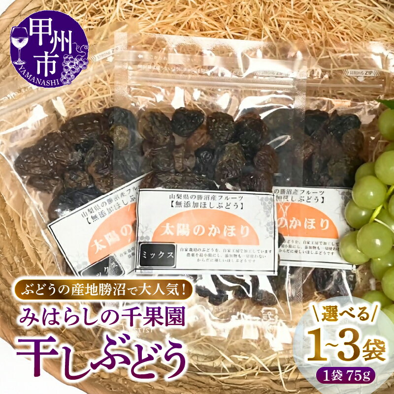 干しぶどう ドライフルーツ 選べる数量 1~3袋 75g 太陽のかほり ミックス みはらしの千果園 ブドウ 葡萄 レーズン 果物 母の日 父の日 記念日 プレゼント 贈答 山梨 甲州市 5000円 (MG)