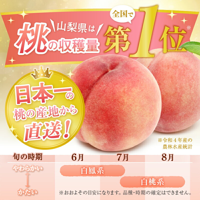 【ふるさと納税】 桃 定期便 2026年 先行予約 約2kg×2回 5～8玉 厳選 旬 果物 くだもの フルーツ もも 果実 人気 新鮮 白鳳系 白桃系 甲州市 山梨 期間限定 数量限定 6月～8月 発送 盛り合わせ 贈答 ギフト 家庭用 M's gift （MG） 【C-451】 サムネイル3